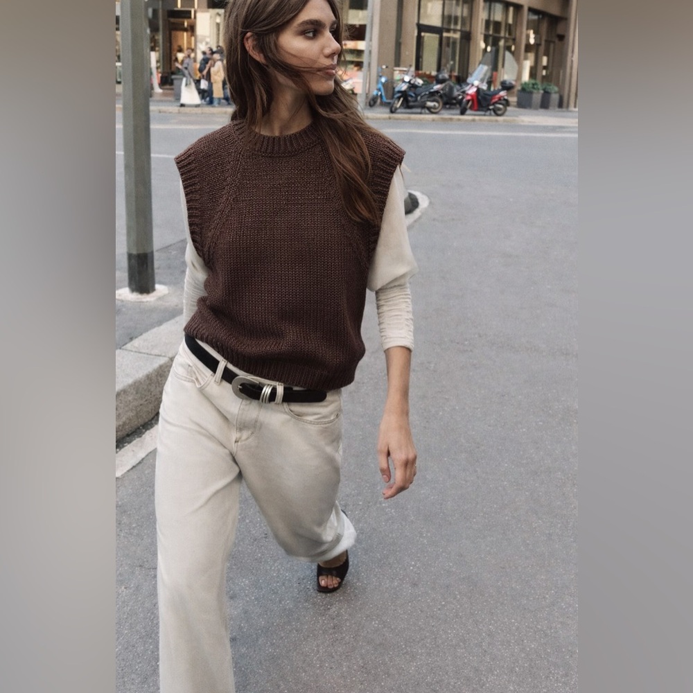Zara Dark Brown Crewneck Sweater Vest
